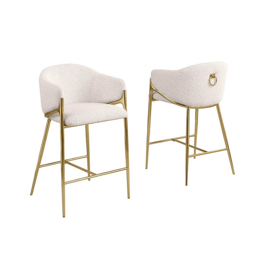 Cream Counterheight (26″) In Boucle Fabric And Gold Chrome Base (Set Of 2)