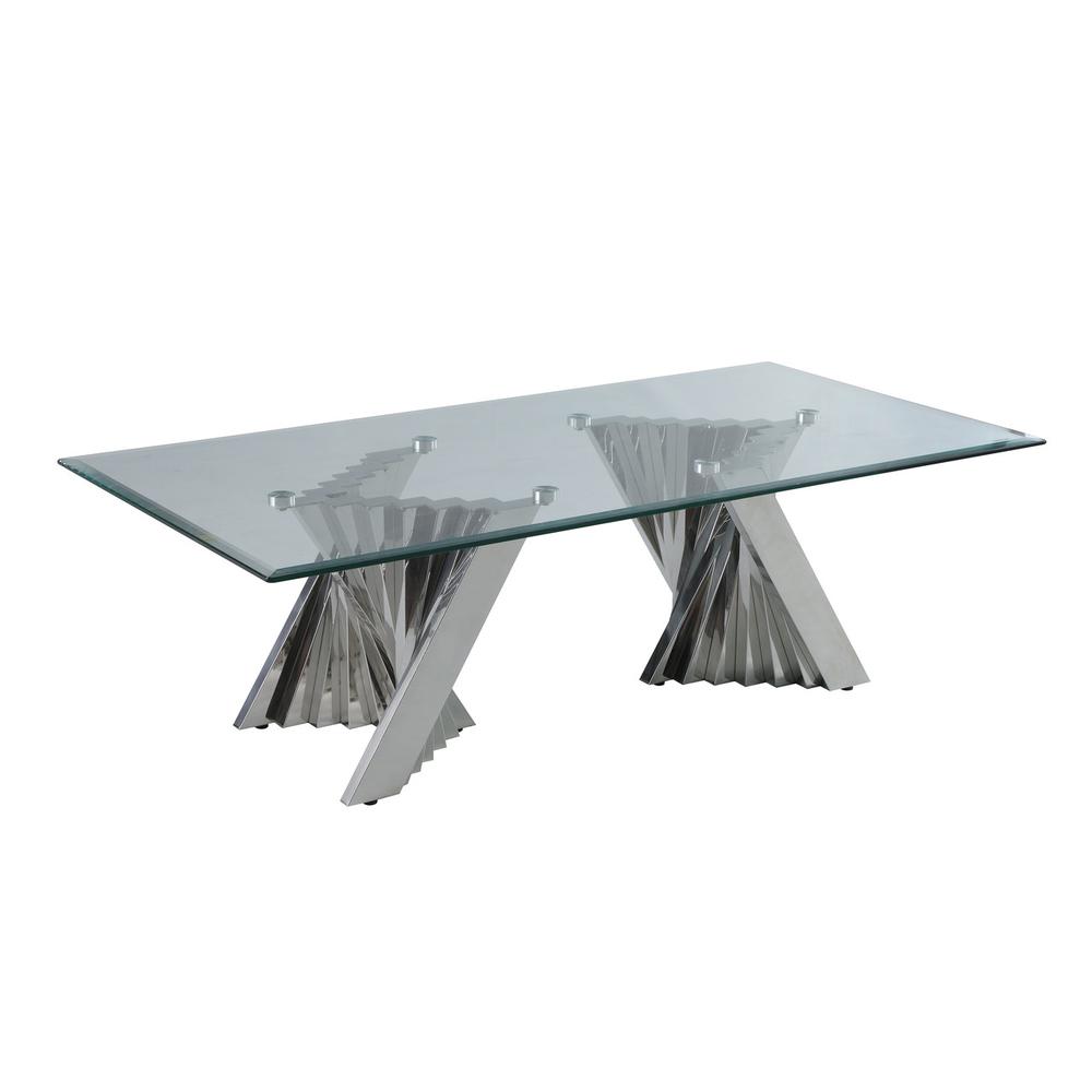 Glass Coffee Table Sets: Coffee Table and 2 End Tables with Stainless Steel Base