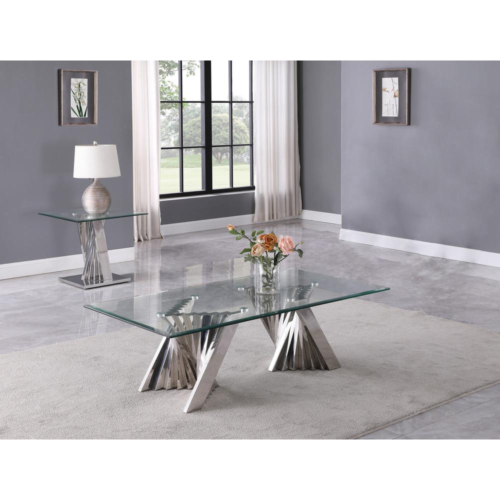 Glass Coffee Table Sets: Coffee Table and End Table with Stainless Steel Base
