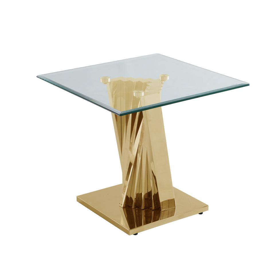 Glass Coffee Table Sets: Coffee Table and End Table with Stainless Steel Gold Base