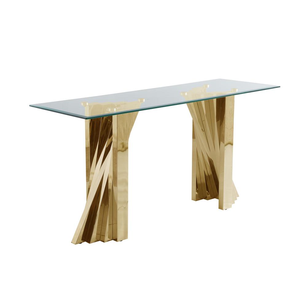 2 End Tables and Console Table with Stainless Steel Gold Base