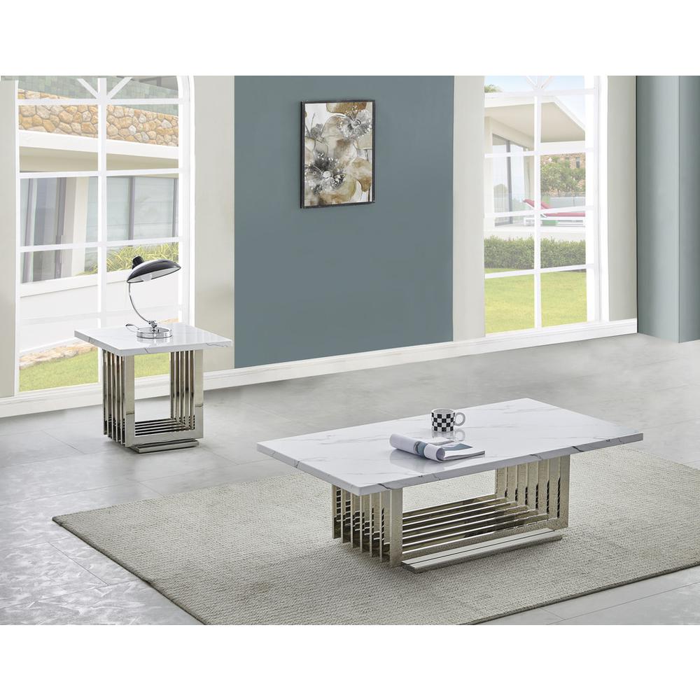 2pc- white marbler coffee table set (Coffee + End table)