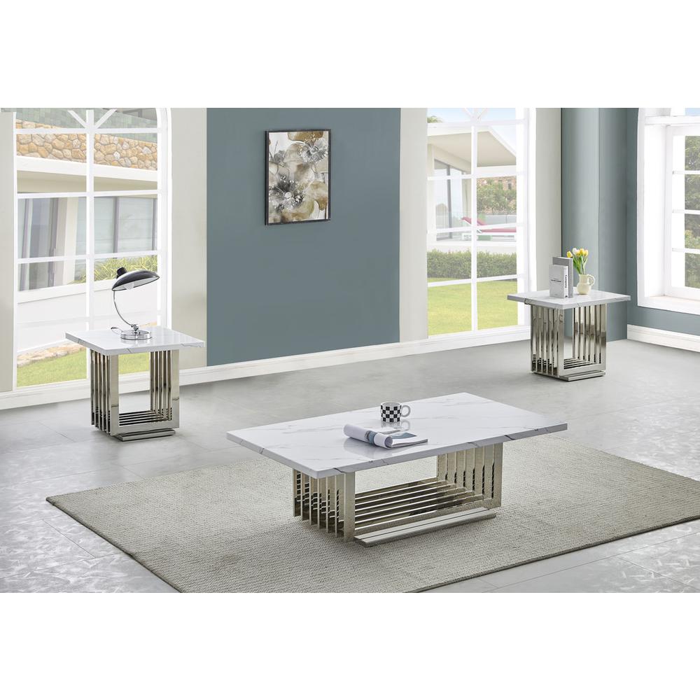 3pc- white marble coffee table set (Coffee + 2 End tables)