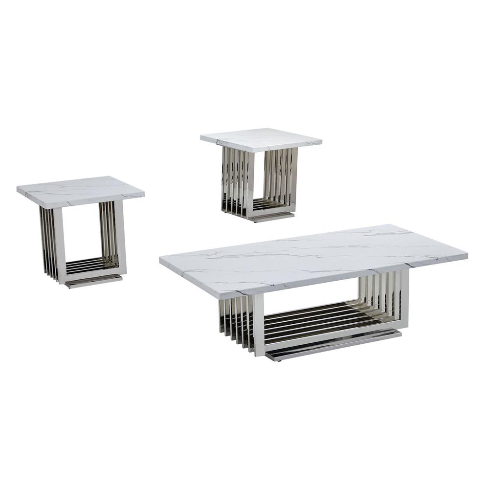 3pc- white marble coffee table set (Coffee + 2 End tables)