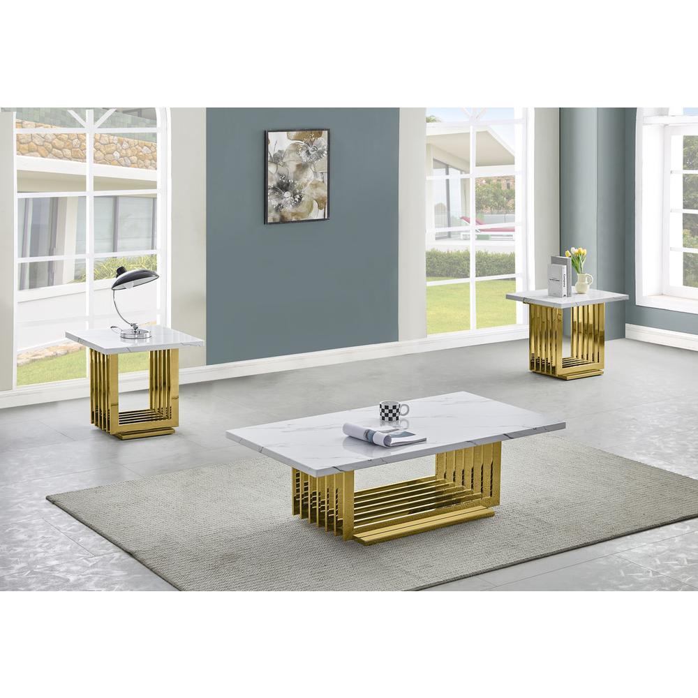 3pc- white marble coffee table set (Coffee + 2 End tables)