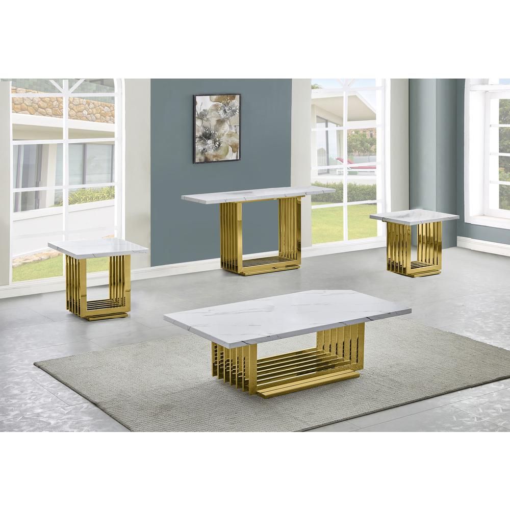 4pc- white marble coffee table set (Coffee + 2 End + Console table)