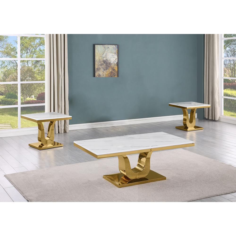 3pc white marble coffee set with a gold color base (Coffee + 2 End table)