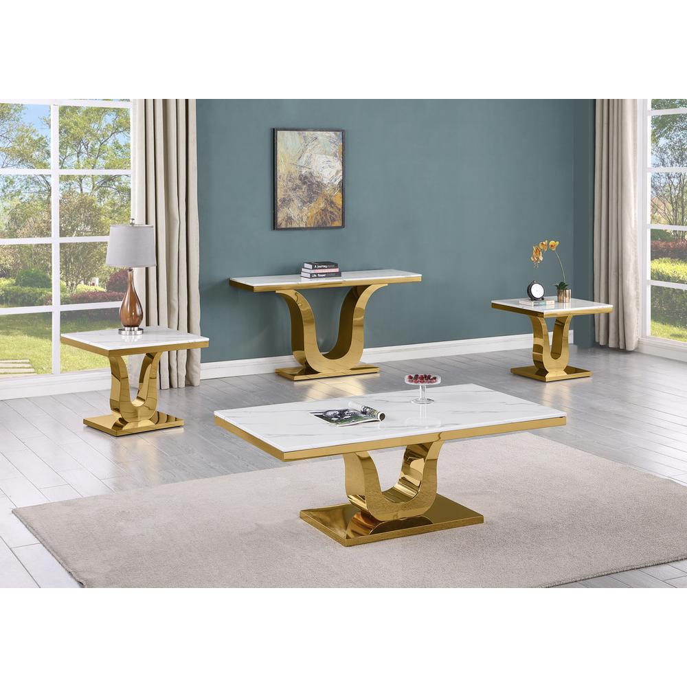 4pc white marble coffee set with a gold base (Coffee + 2 End + Console table)