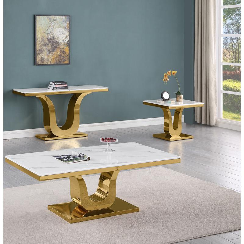3pc white marble coffee set with a gold base (Coffee + End + Console table)