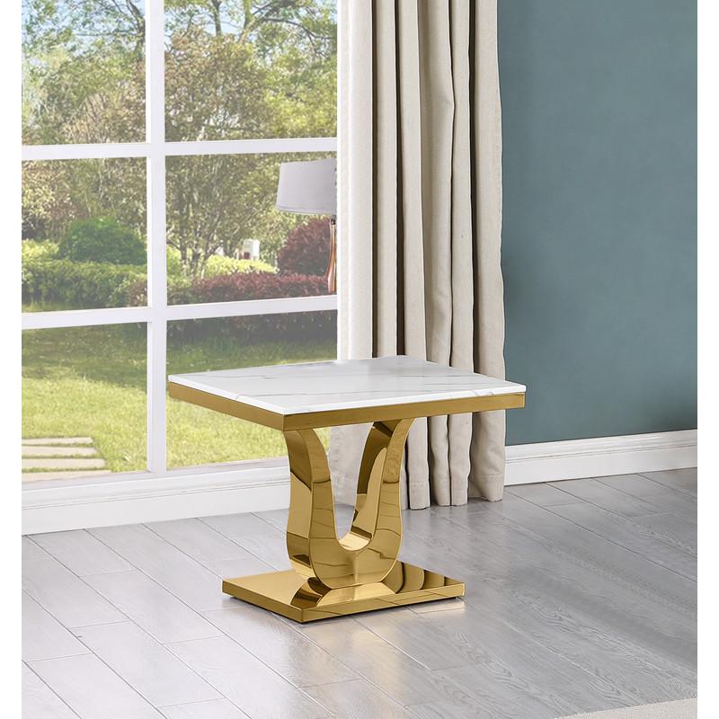 3pc white marble coffee set with a gold color base (Coffee + 2 End table)