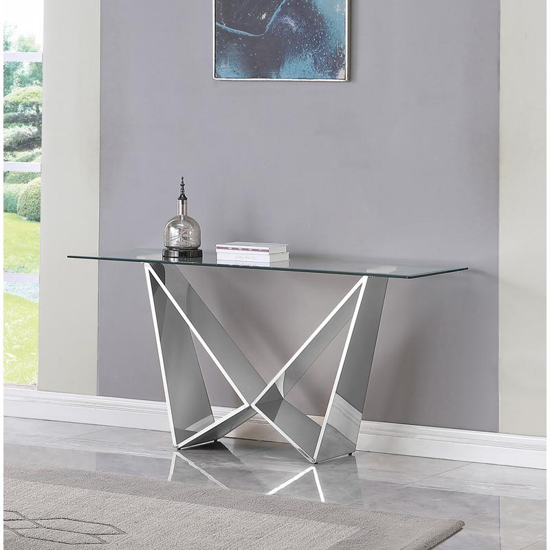 Clear glass Console table with a silver color  base