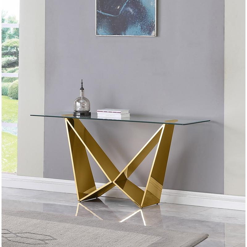 Clear glass Console table with a gold color  base
