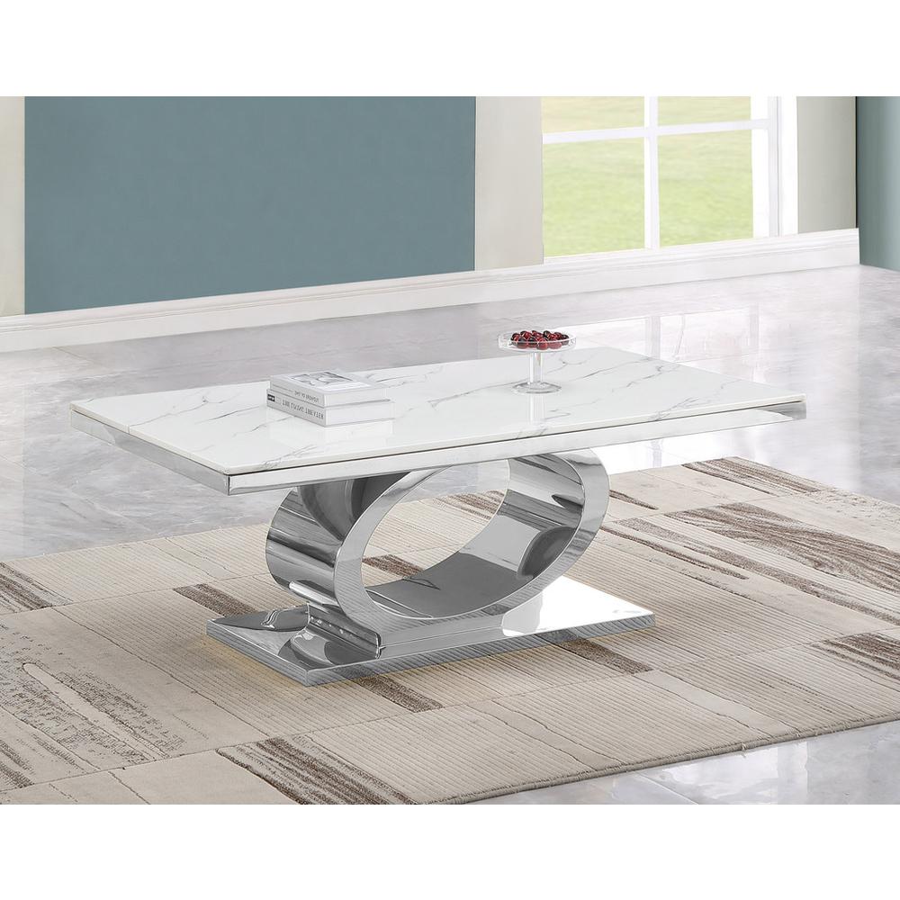 White marble top coffee table with silver base