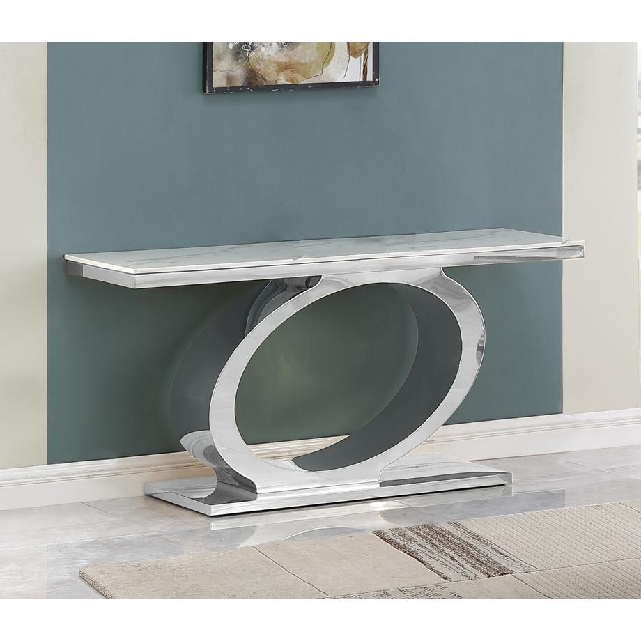 White marble top console table with silve base