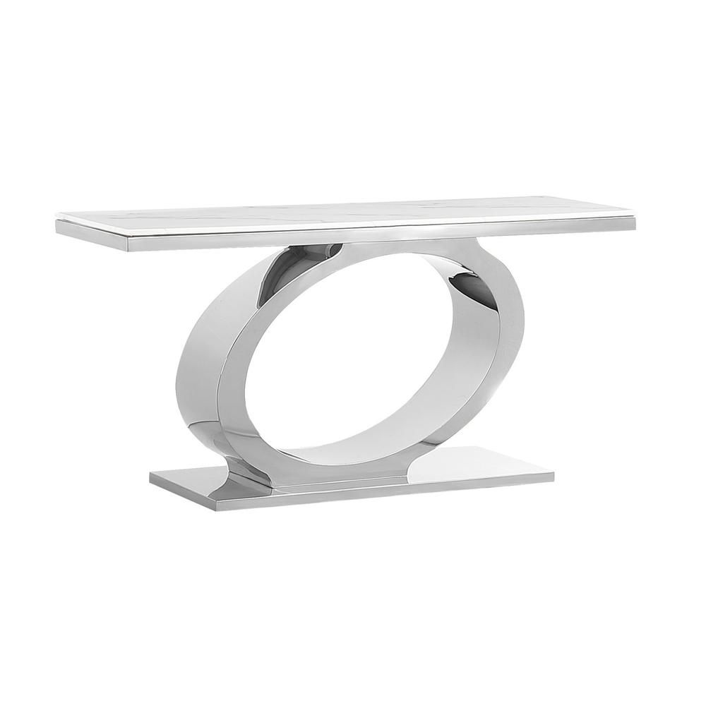 White marble top console table with silve base