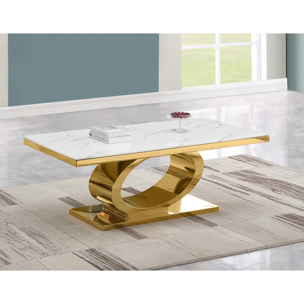 White marble top coffee table with gold color base