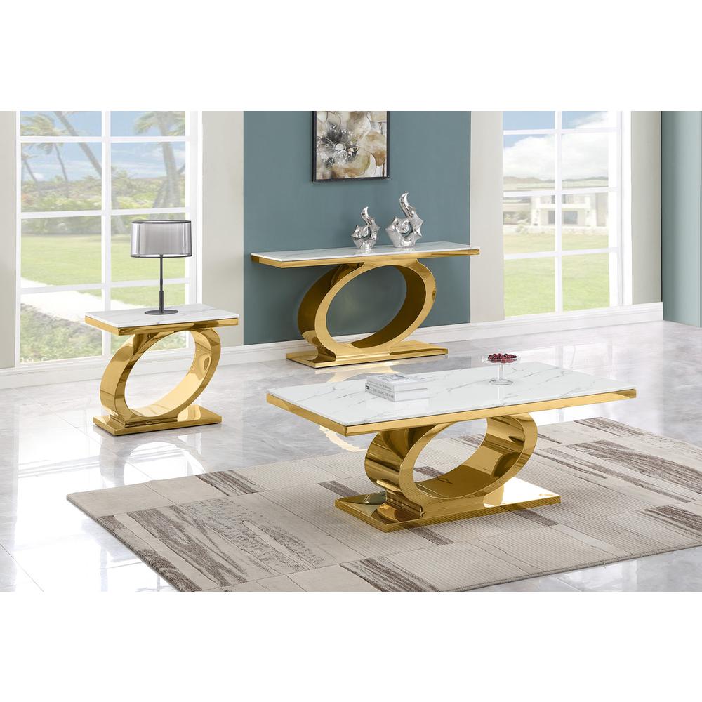 3pc White marble coffee table set with gold color base