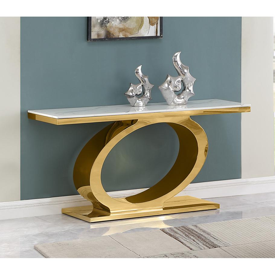 White marble top console table with gold color base