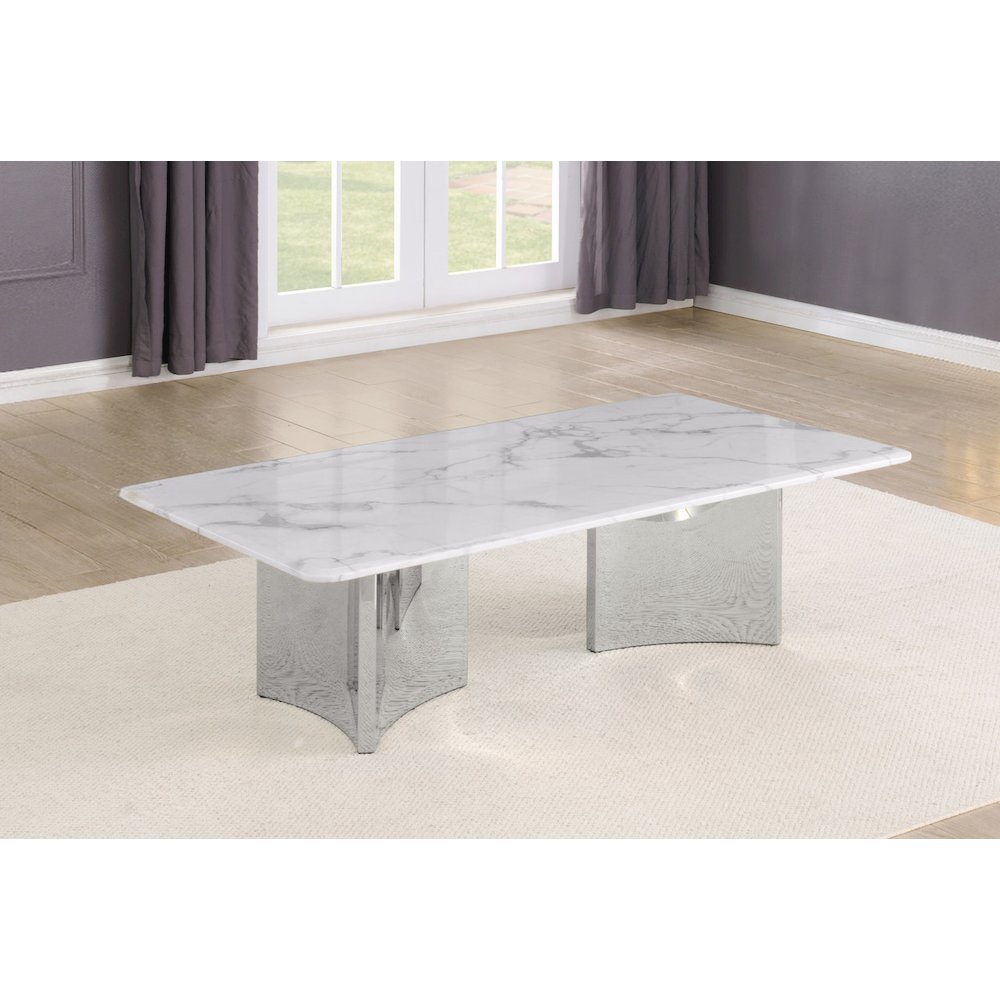 Rectangle White Marble Coffee Table with Silver Base