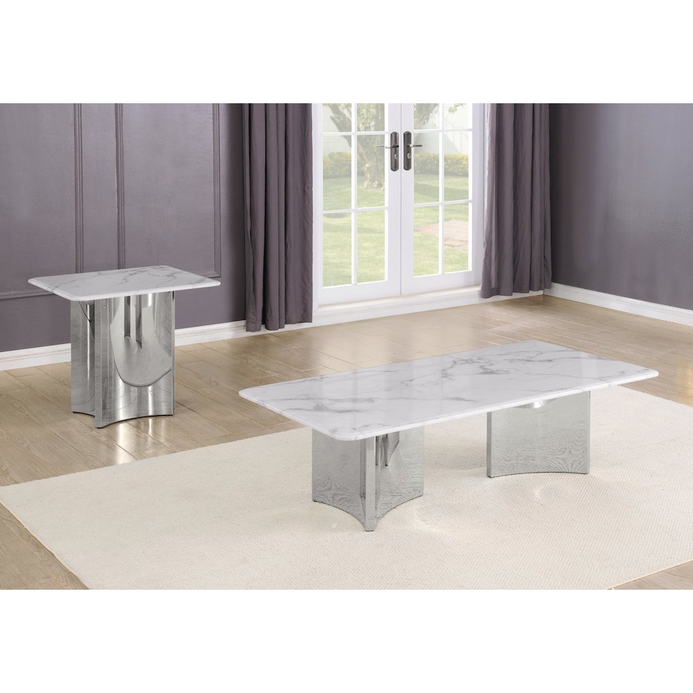 2pc White Marble Top Coffee Table Set