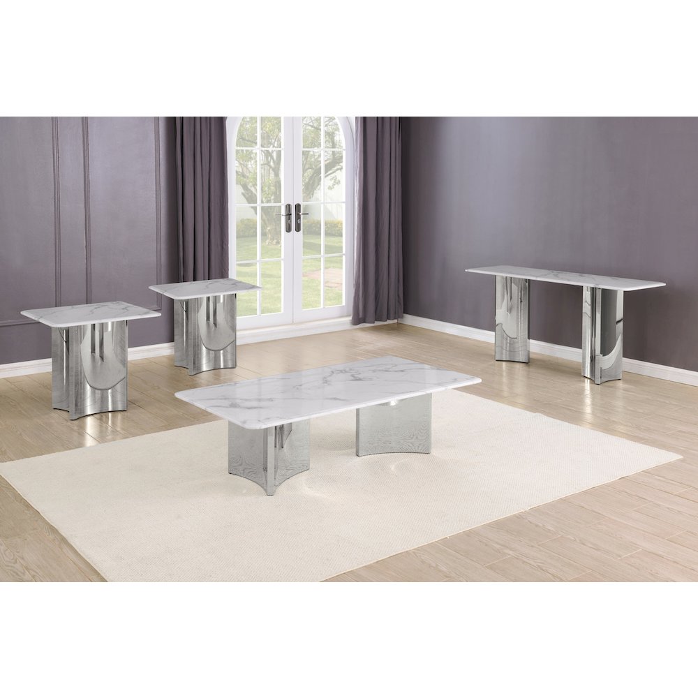 4pc White Marble Top Coffee Table Set