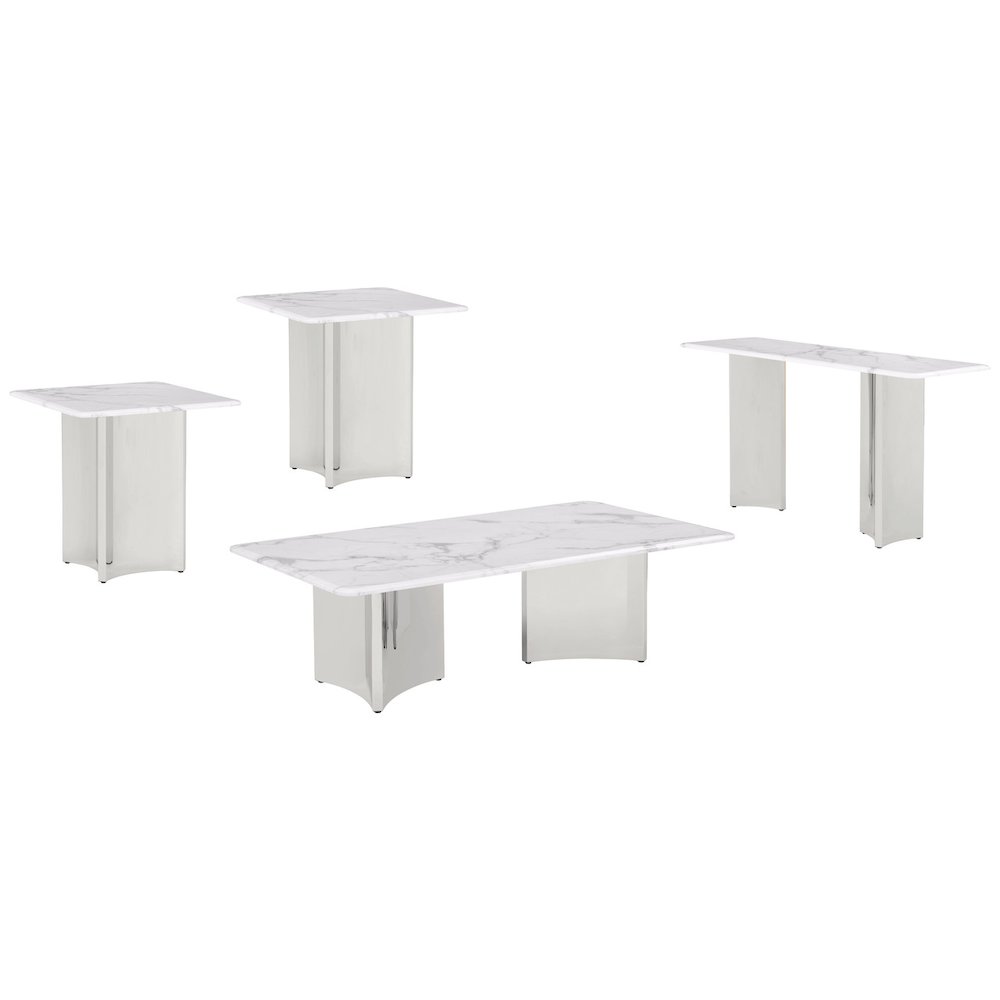 4pc White Marble Top Coffee Table Set
