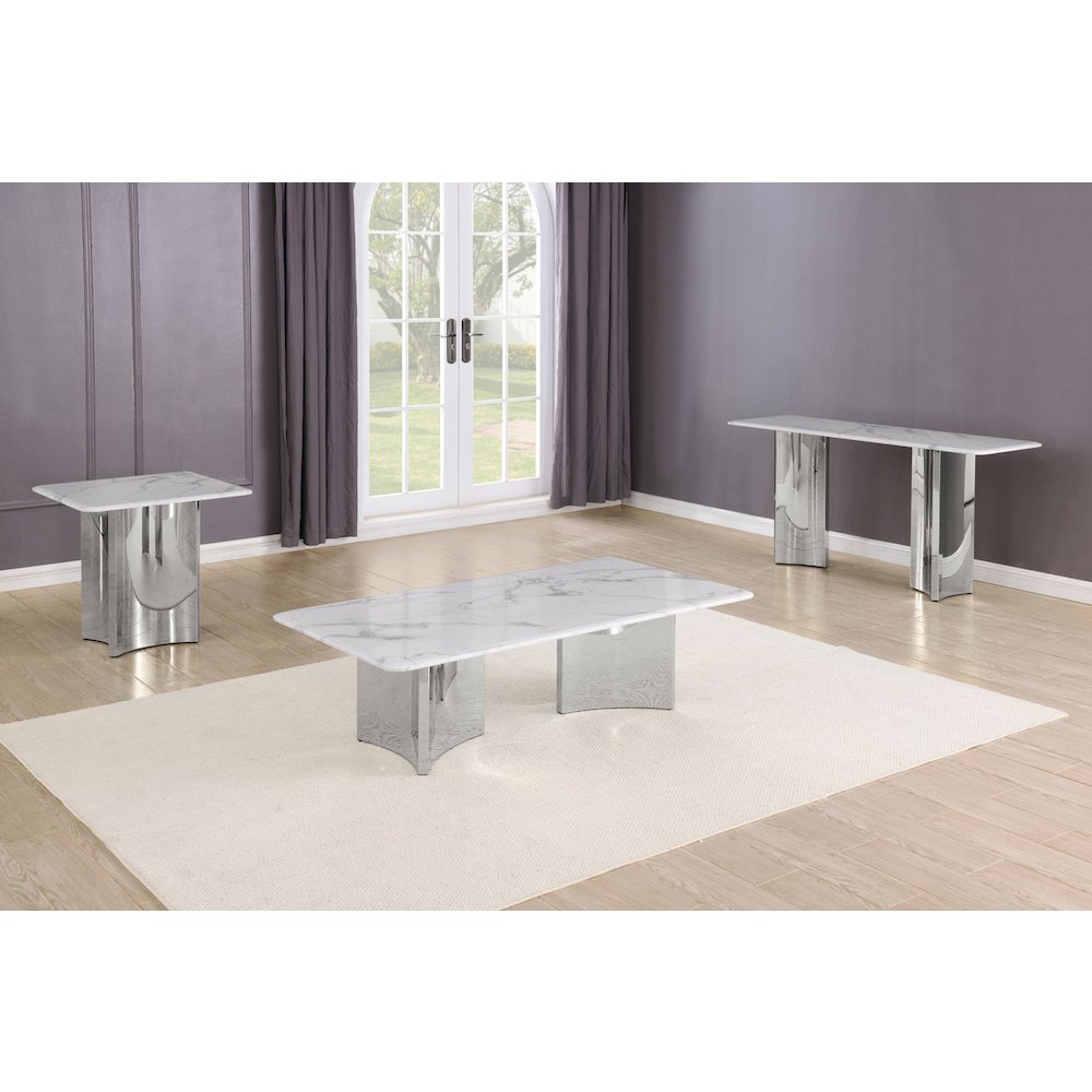 3pc White Marble Top Coffee Table Set