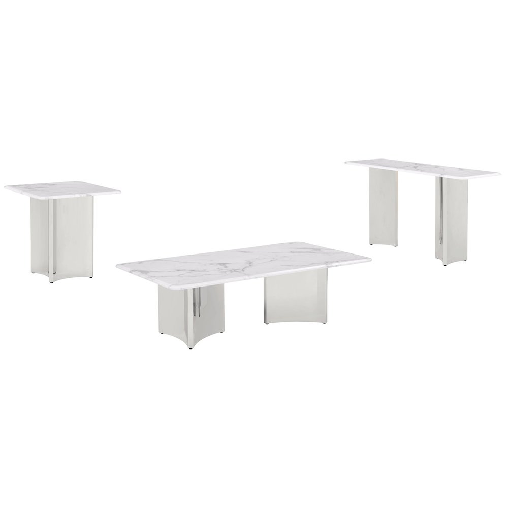 3pc White Marble Top Coffee Table Set
