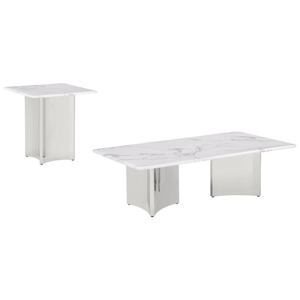 2pc White Marble Top Coffee Table Set