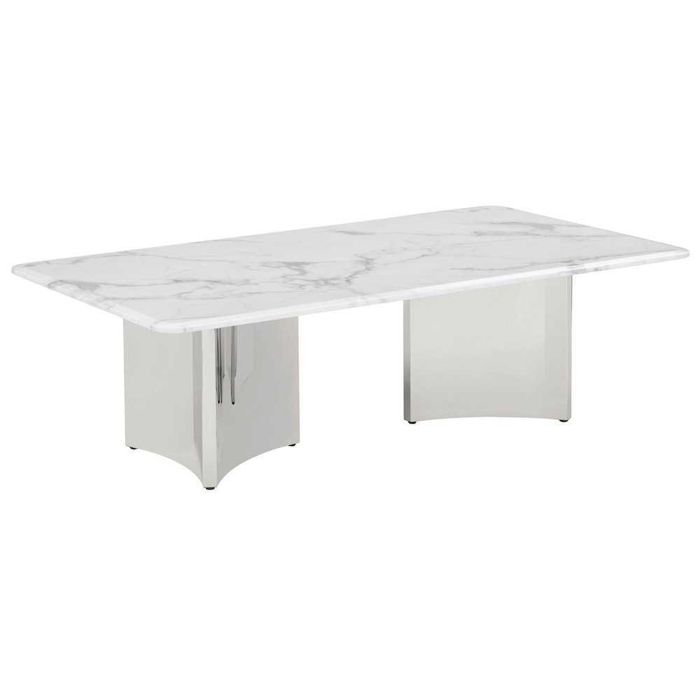 Rectangle White Marble Coffee Table with Silver Base