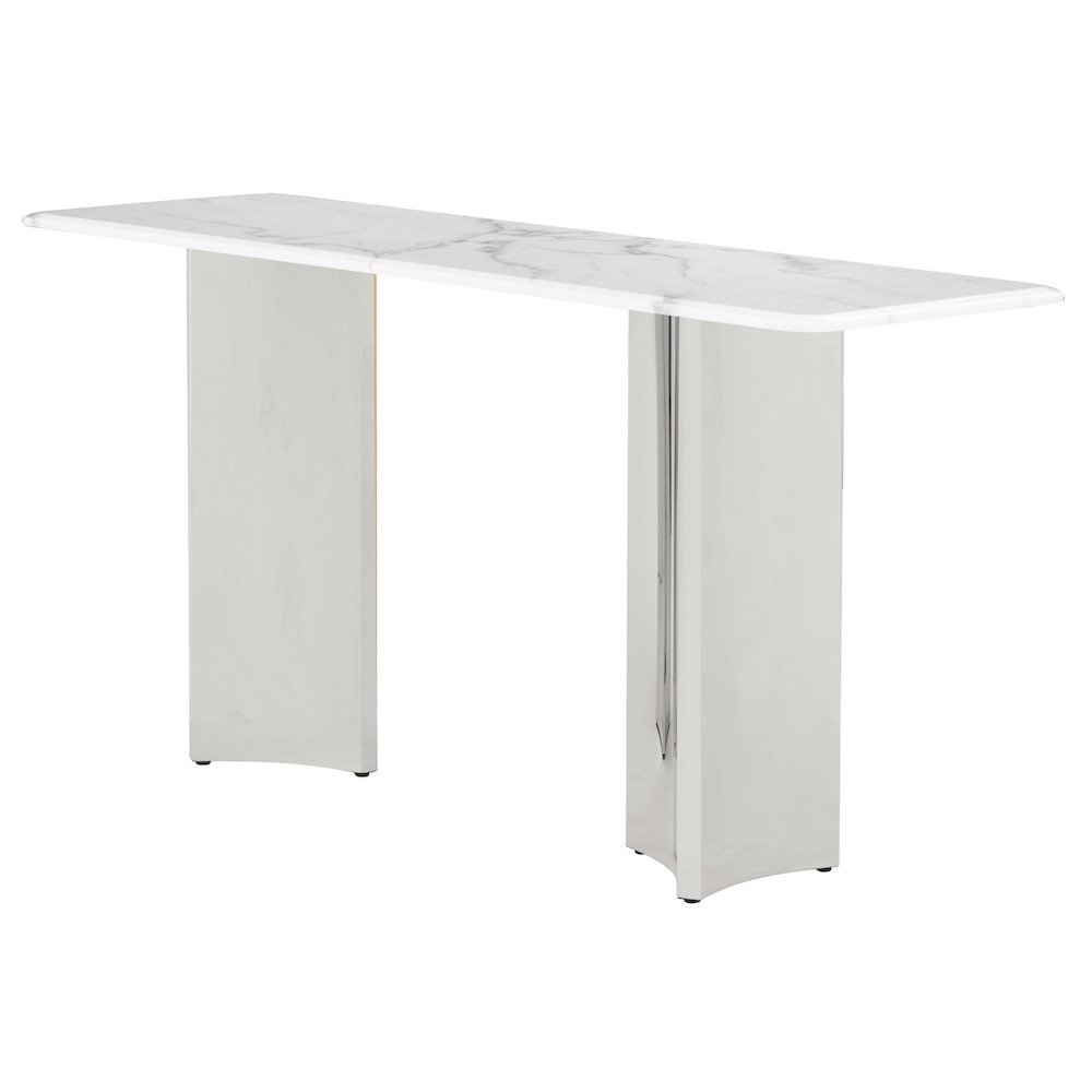 Rectangle White Marble Console Table with Silver Base