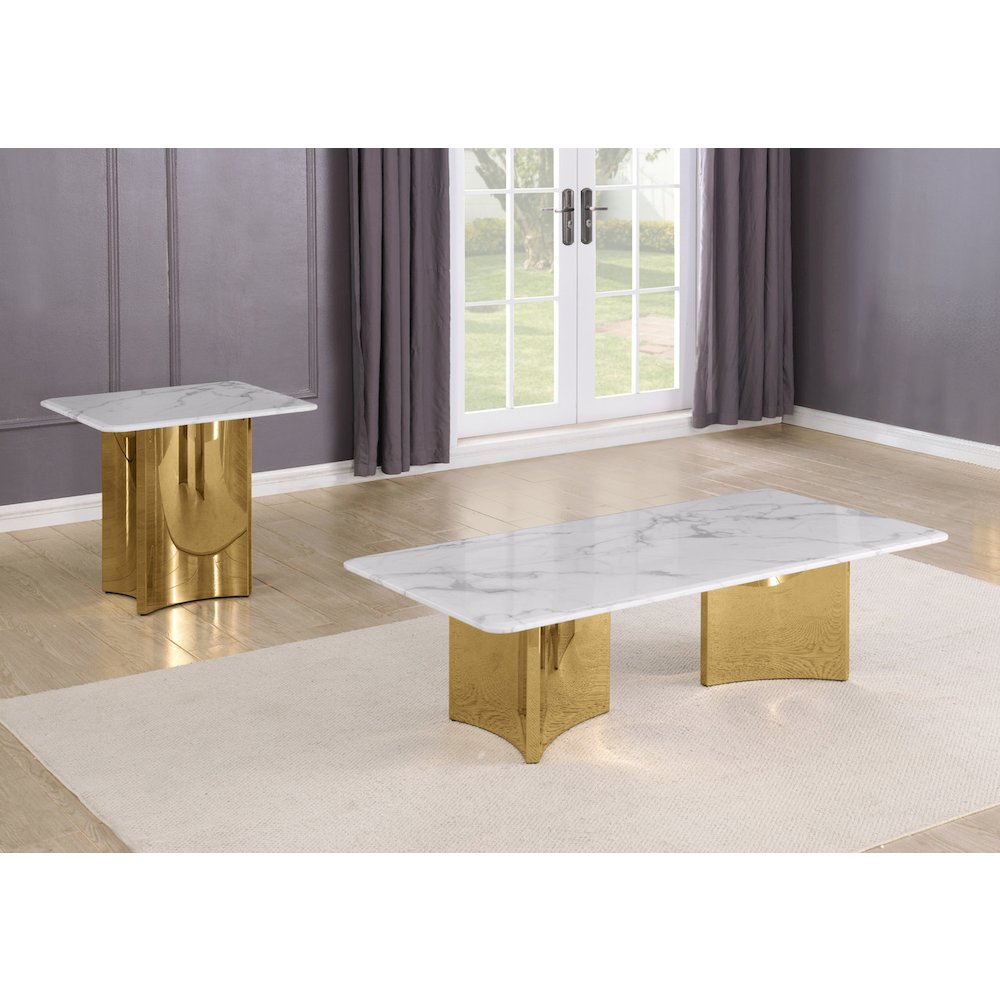 2pc White Marble Top Coffee Table Set