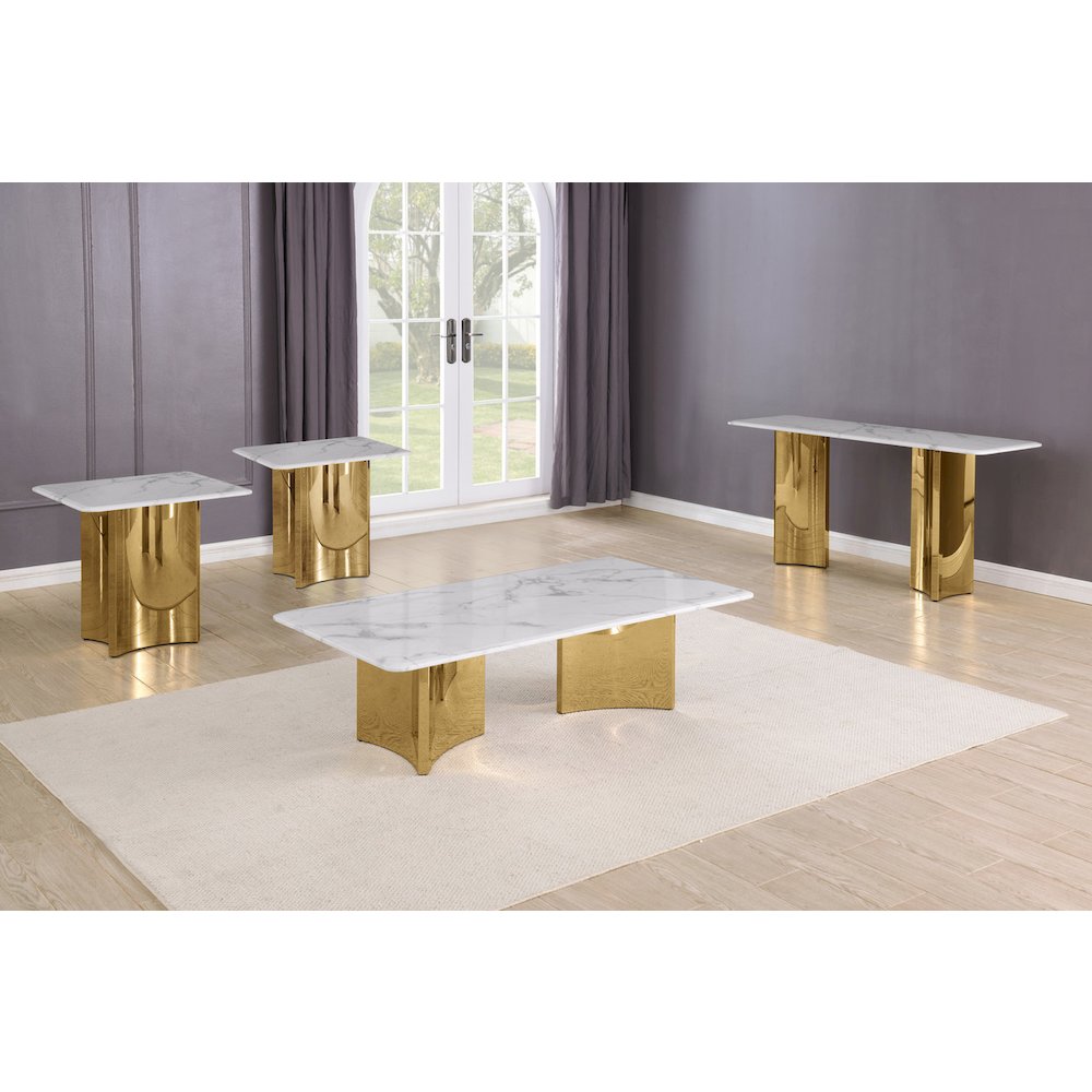4pc White Marble Top Coffee Table Set
