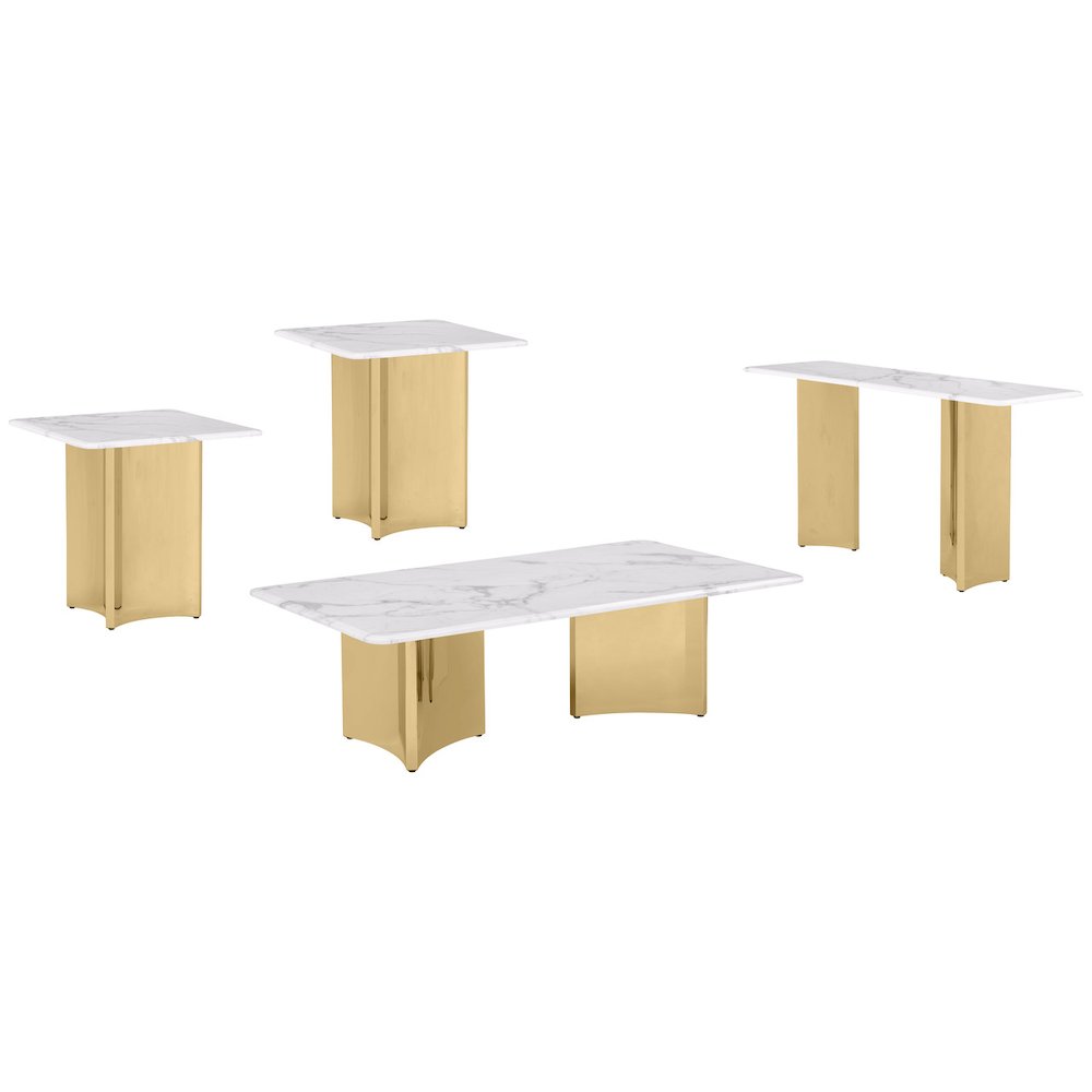 4pc White Marble Top Coffee Table Set