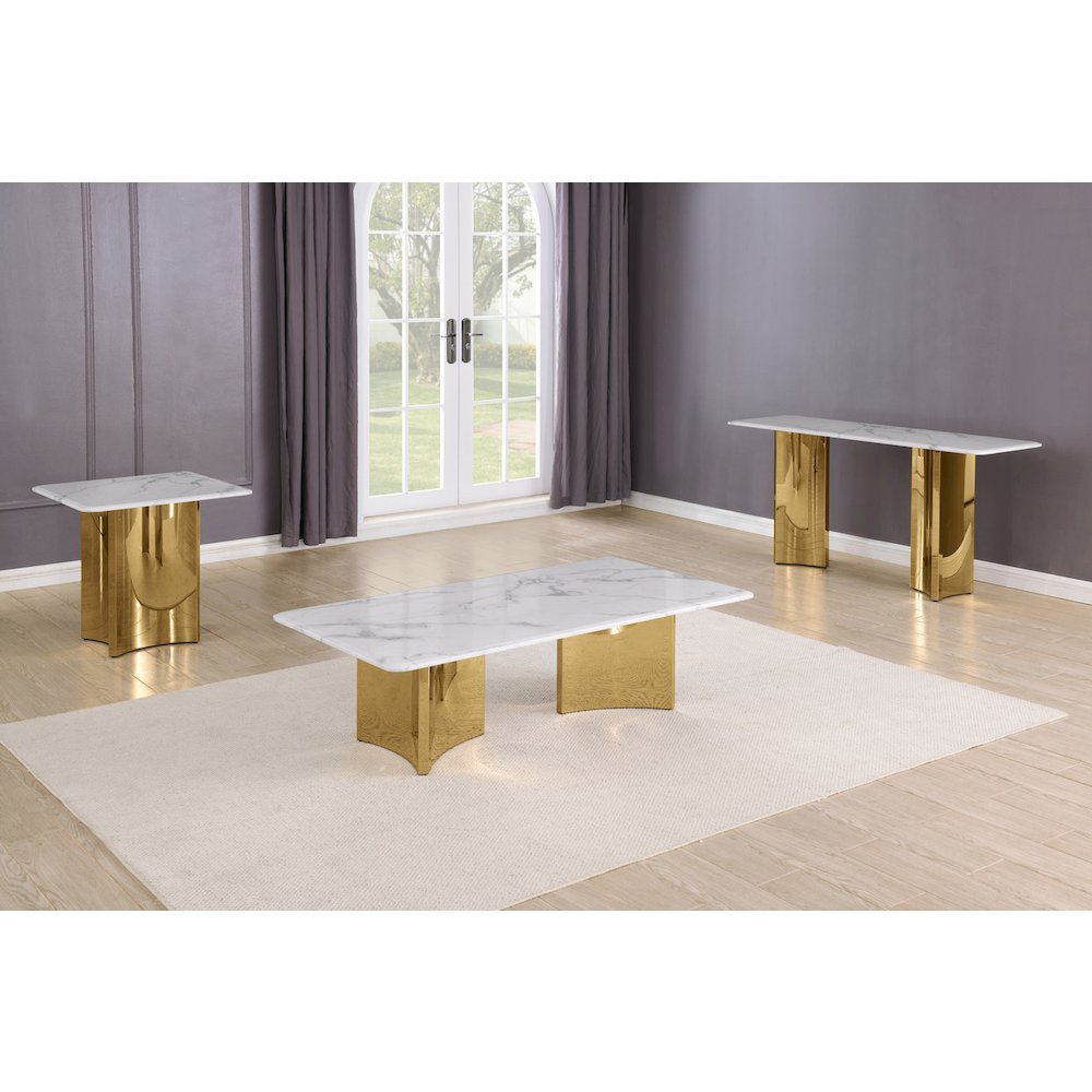3pc White Marble Top Coffee Table Set