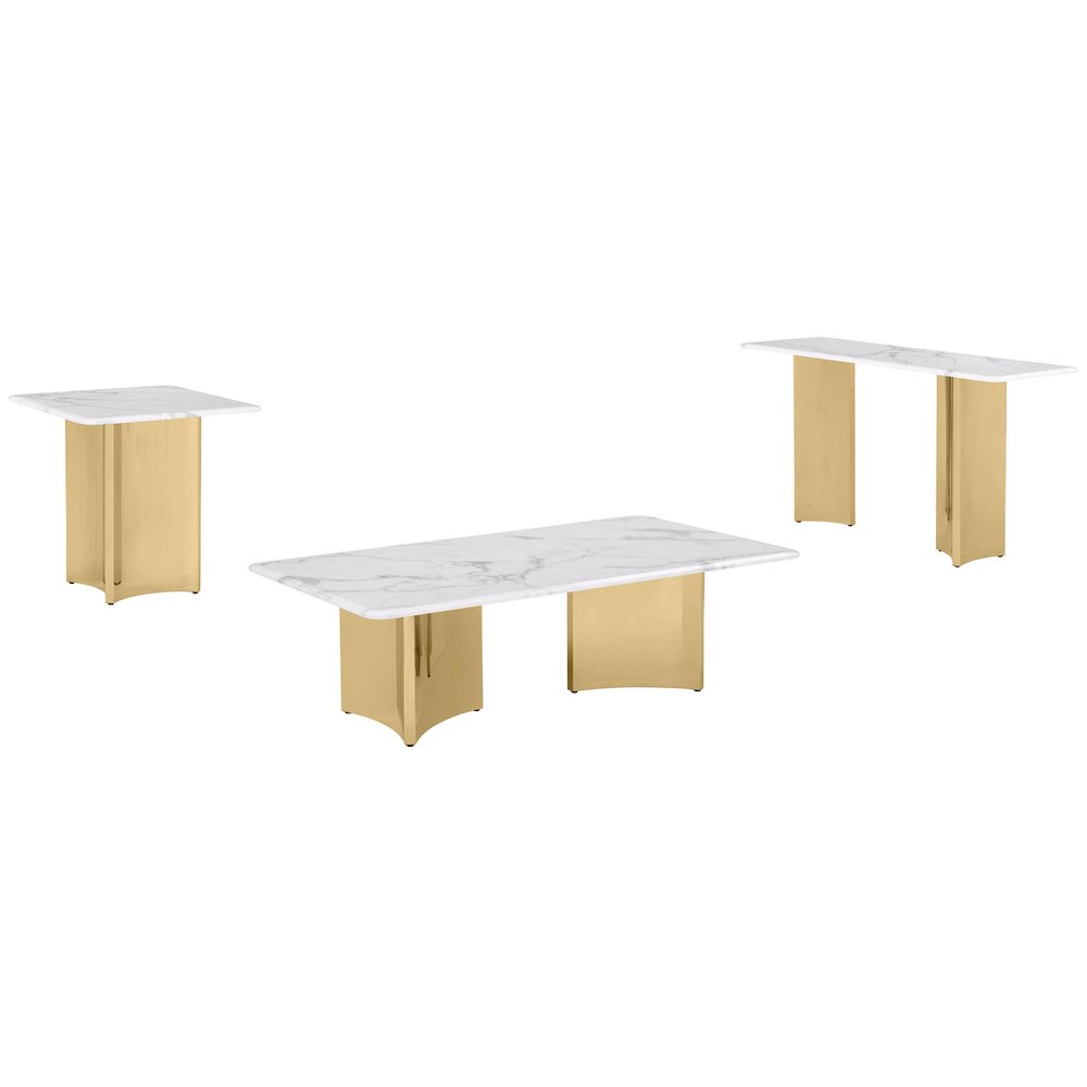 3pc White Marble Top Coffee Table Set