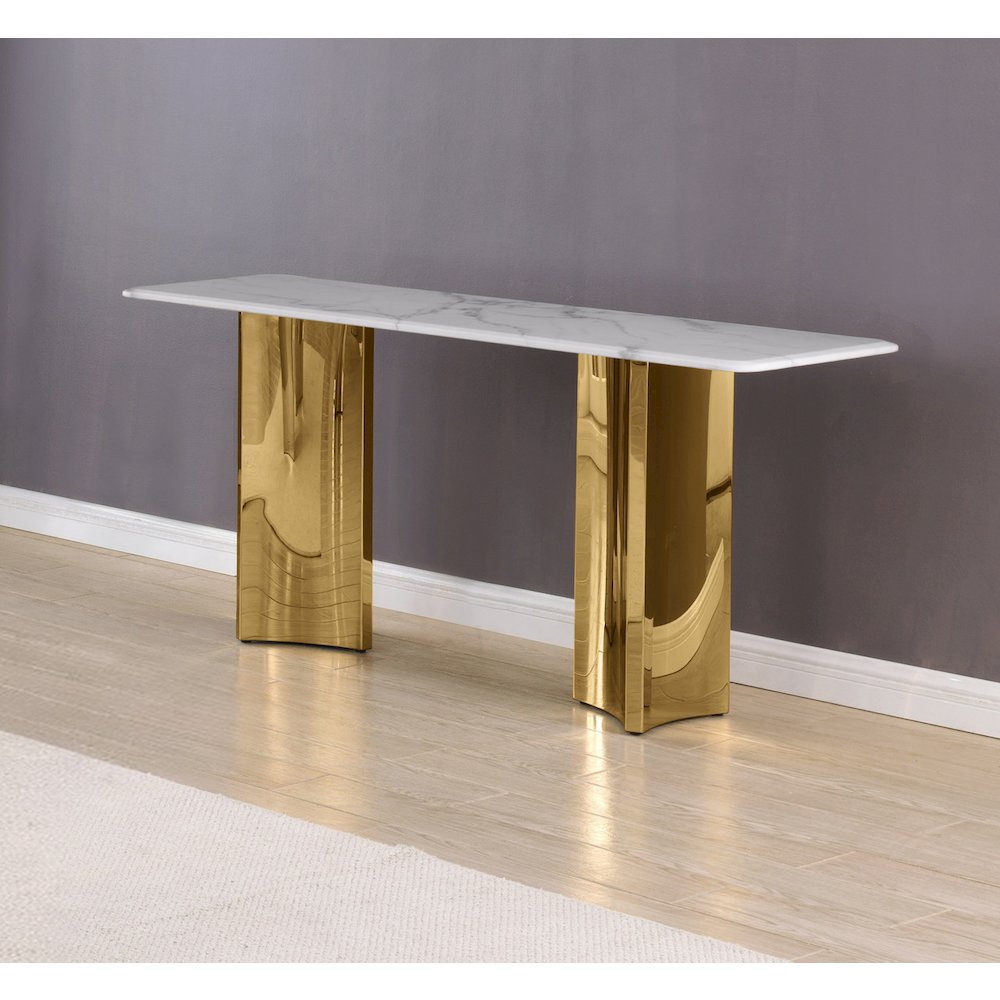 Rectangle White Marble Console Table with Gold Base