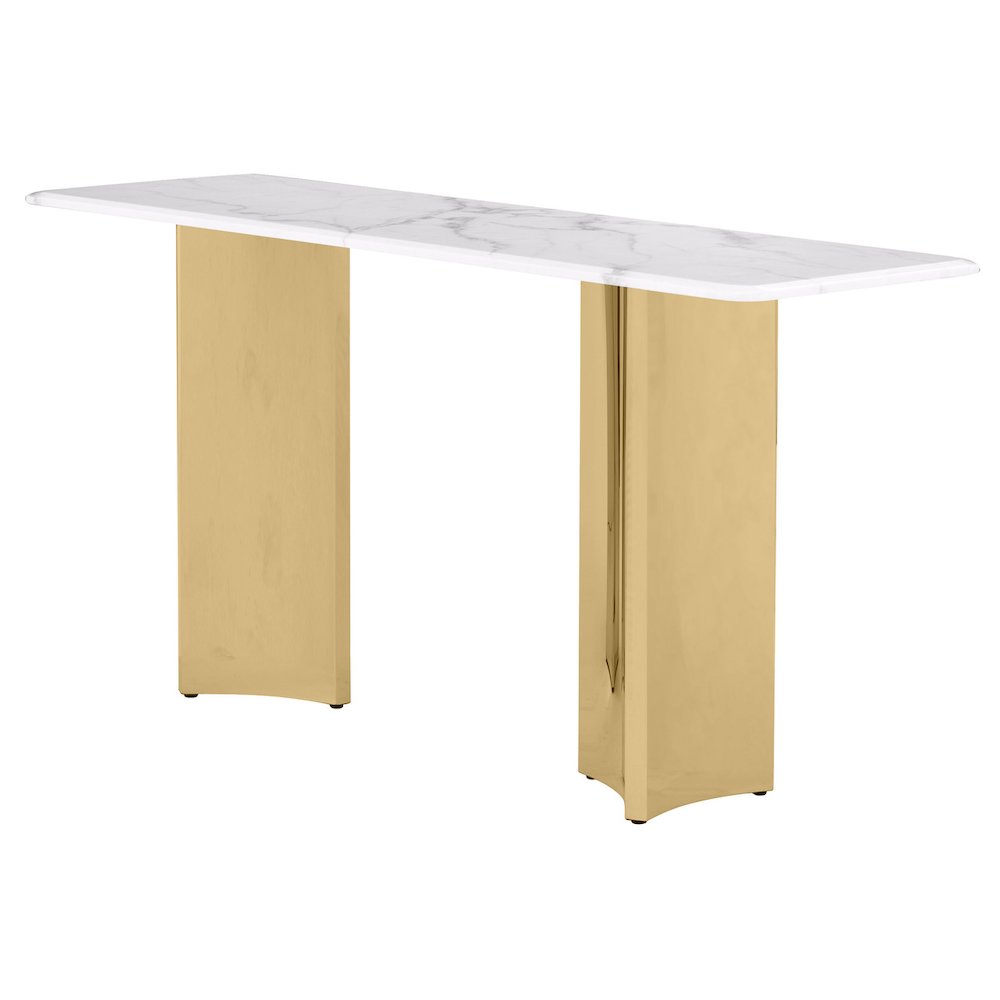 Rectangle White Marble Console Table with Gold Base