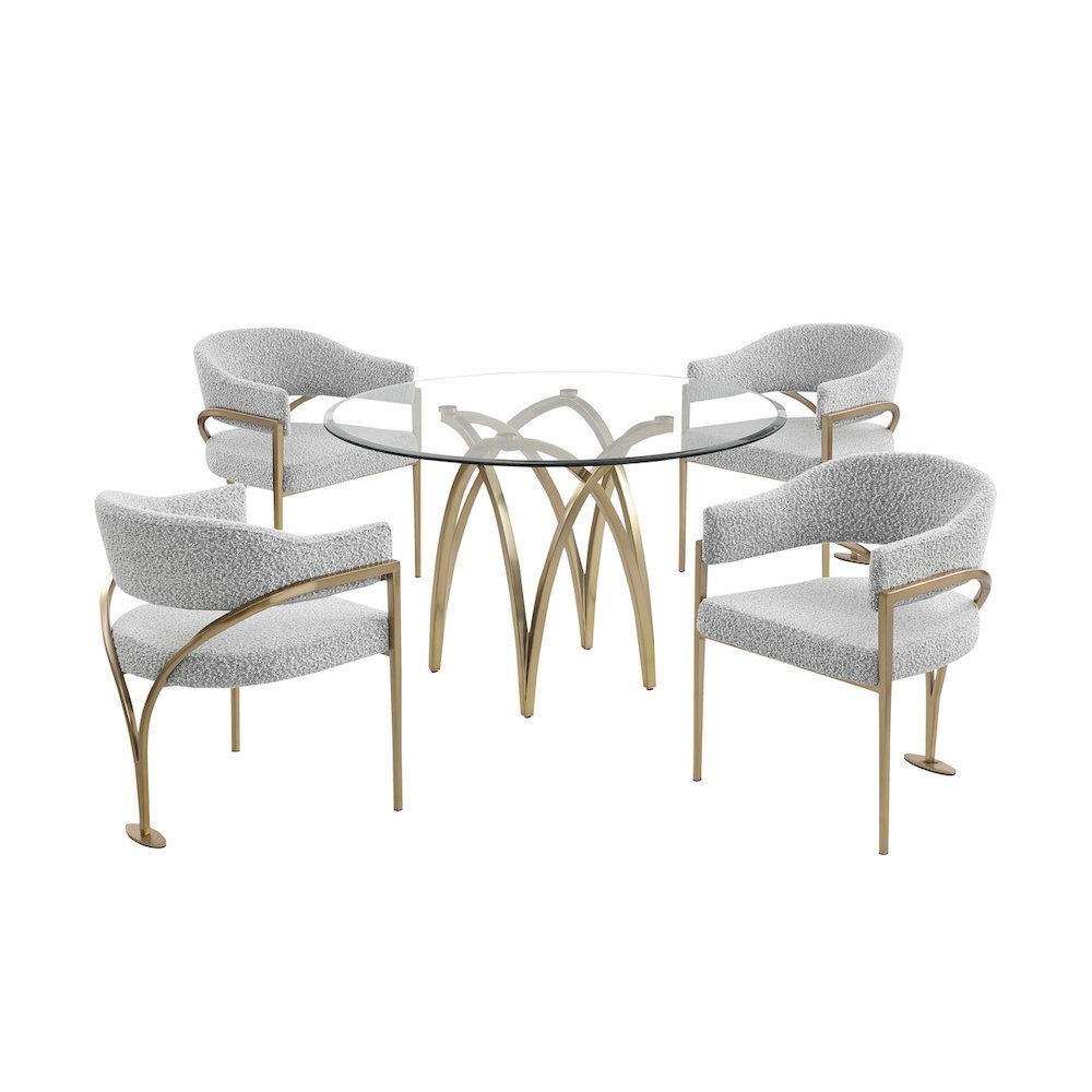 5Pc Round 48X48 Dining Set With 4 Rich Gray Boucle Chairs