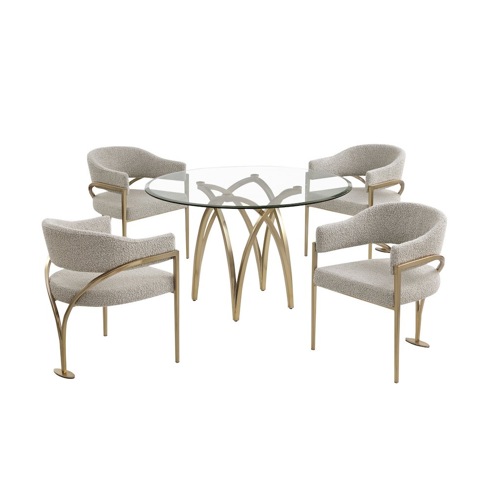 5Pc Round 48X48 Dining Set With 4 Gray Boucle Chairs