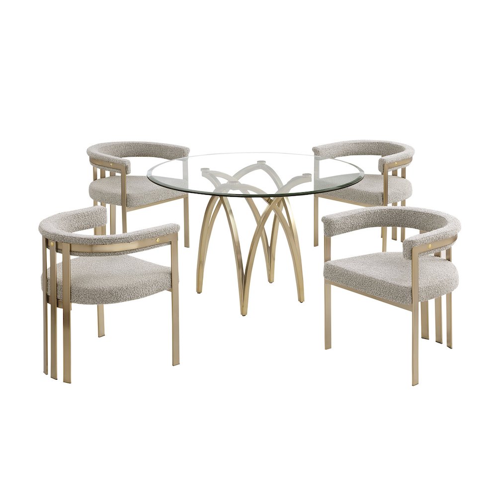 5Pc Round 48X48 Dining Set With 4 Gray Boucle Chairs