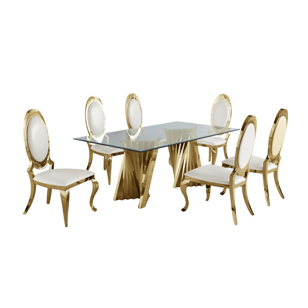 Classic 7pc Dining Set w/Faux Leather Side Chair