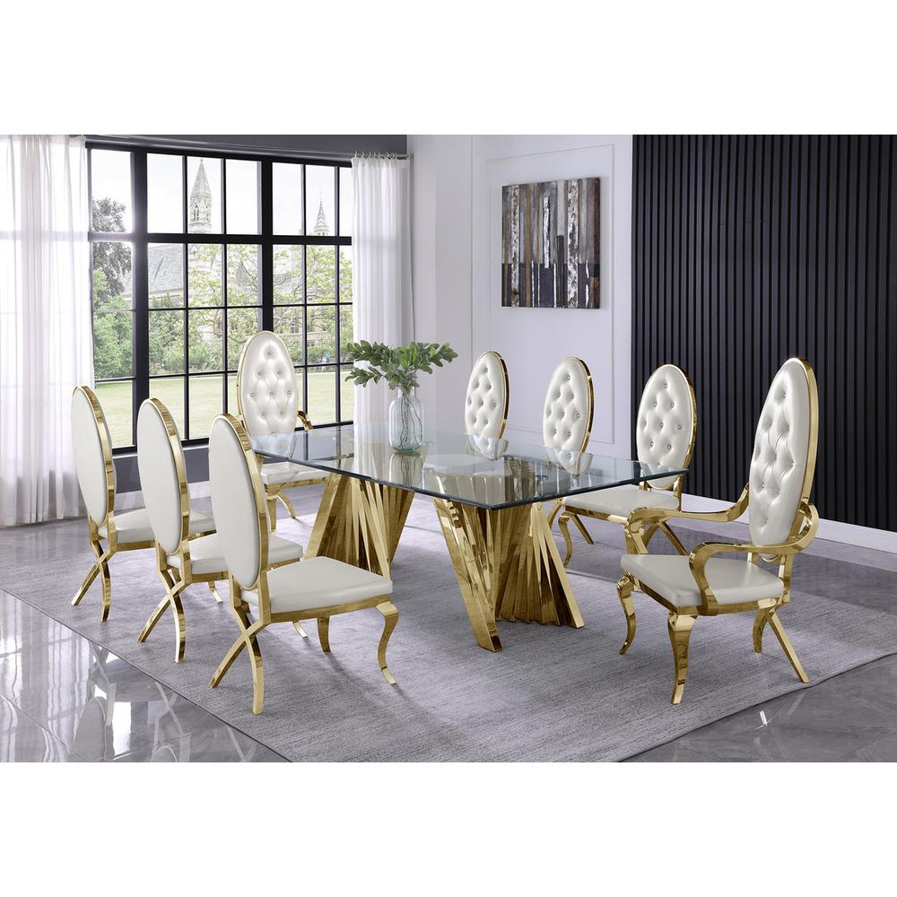 Classic 94″ Gold Glass Dining Table with Spiral Base