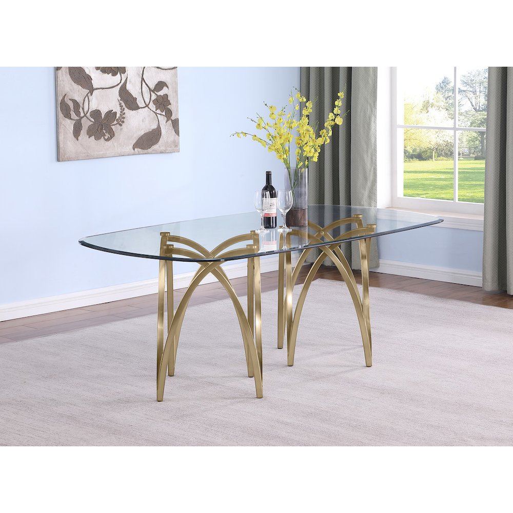 Small Clear Tempered Glass Dining Table A Gold Brushed Matte Chrome-Plated Base