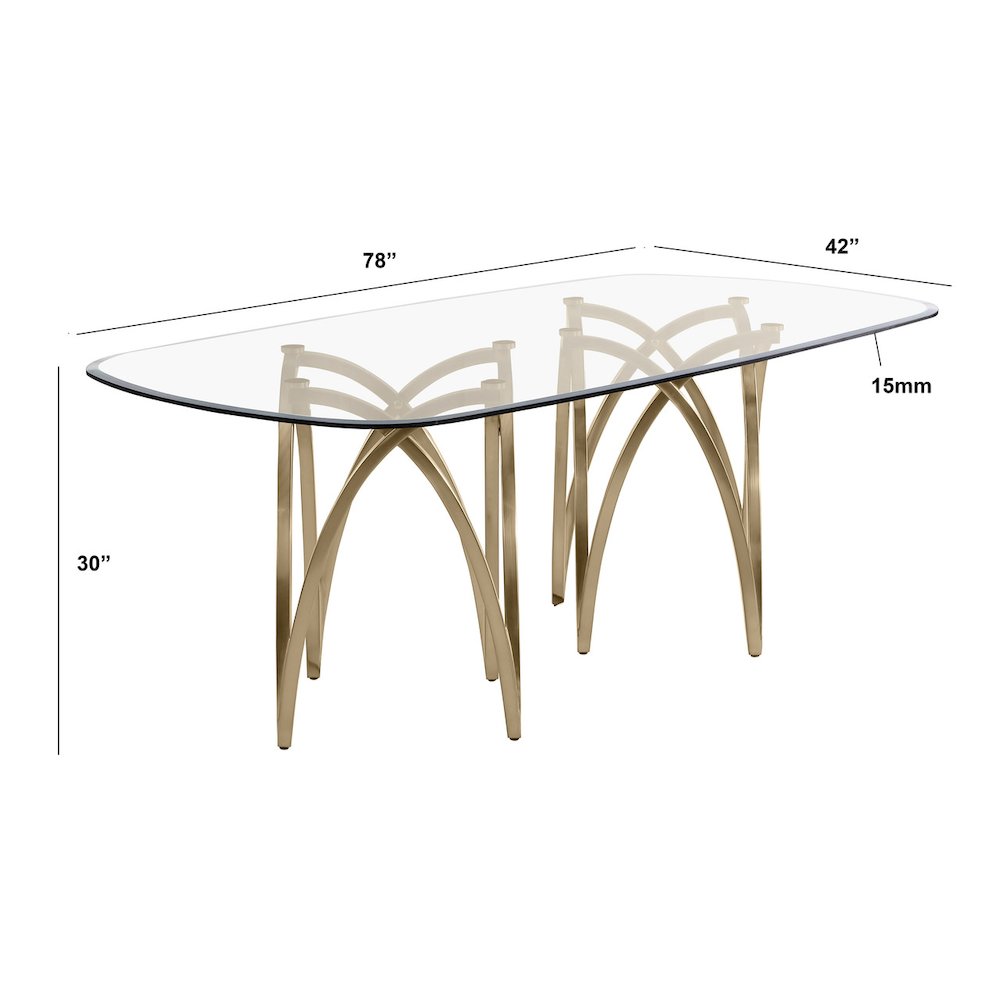 7Pc Tempered Glass Dining Table Set With 6 Rich Gray With Matte Gold Side Chairs