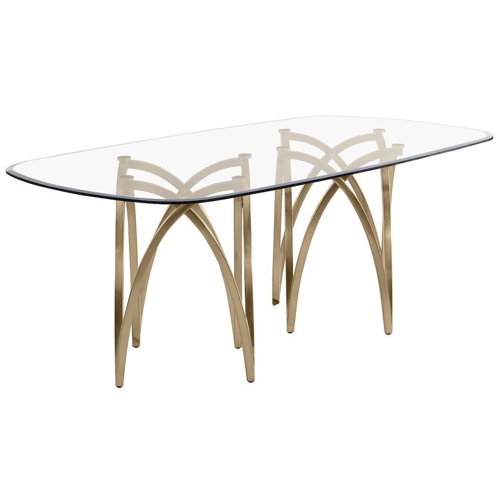 Small Clear Tempered Glass Dining Table A Gold Brushed Matte Chrome-Plated Base