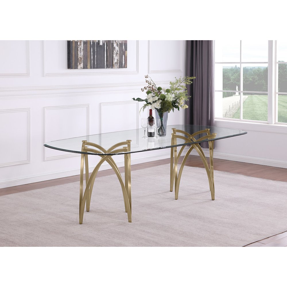 Large Clear Tempered Glass Dining Table A Gold Brushed Matte Chrome-Plated Base
