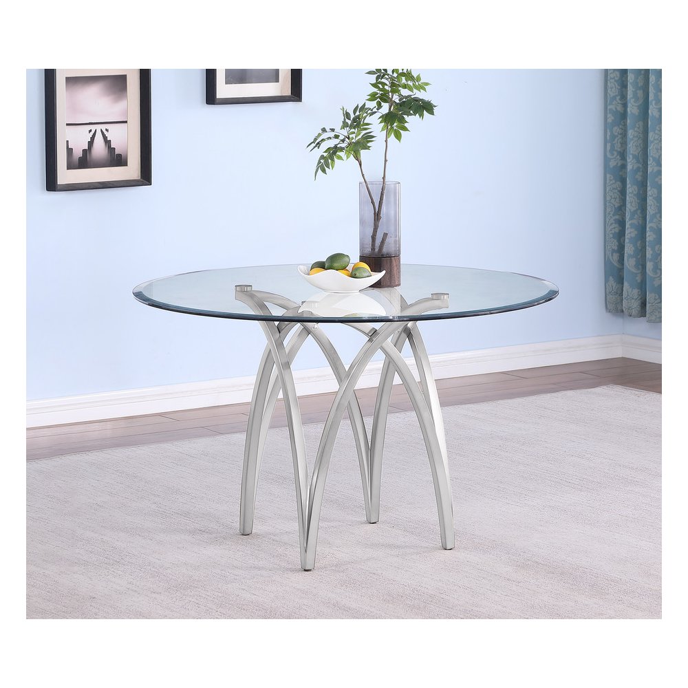 Round 48X48 Tempered Glass Dining Table With Matte Gold Base