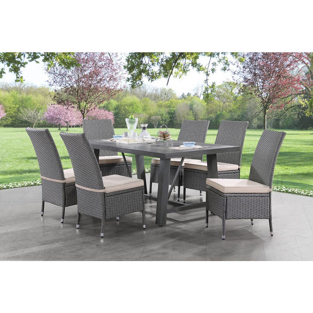7-piece outdoor dining set with 6 side chairs made out of PE wicker