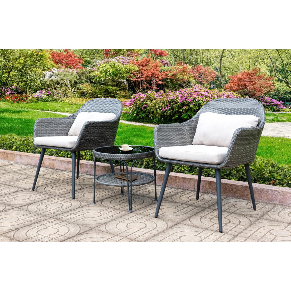 3-piece outdoor chat set in Grey (2 side chairs and 1 center table)